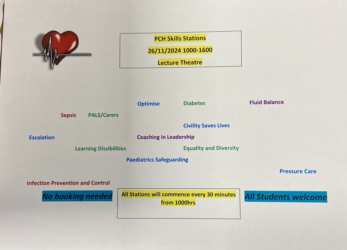 Calling all student nurses, brilliant opportunity to attend skills stations with our staff from A&amp;E.
PCH lecture theatre see flyer -26/11/24
10-4pm drop into any sessions All student nurses welcome <a href="/USWHealthcare/">USW Healthcare</a> <a href="/CwmtafNursEd/">Cwm Taf Morgannwg Nurse Education</a> @USWNurSoc