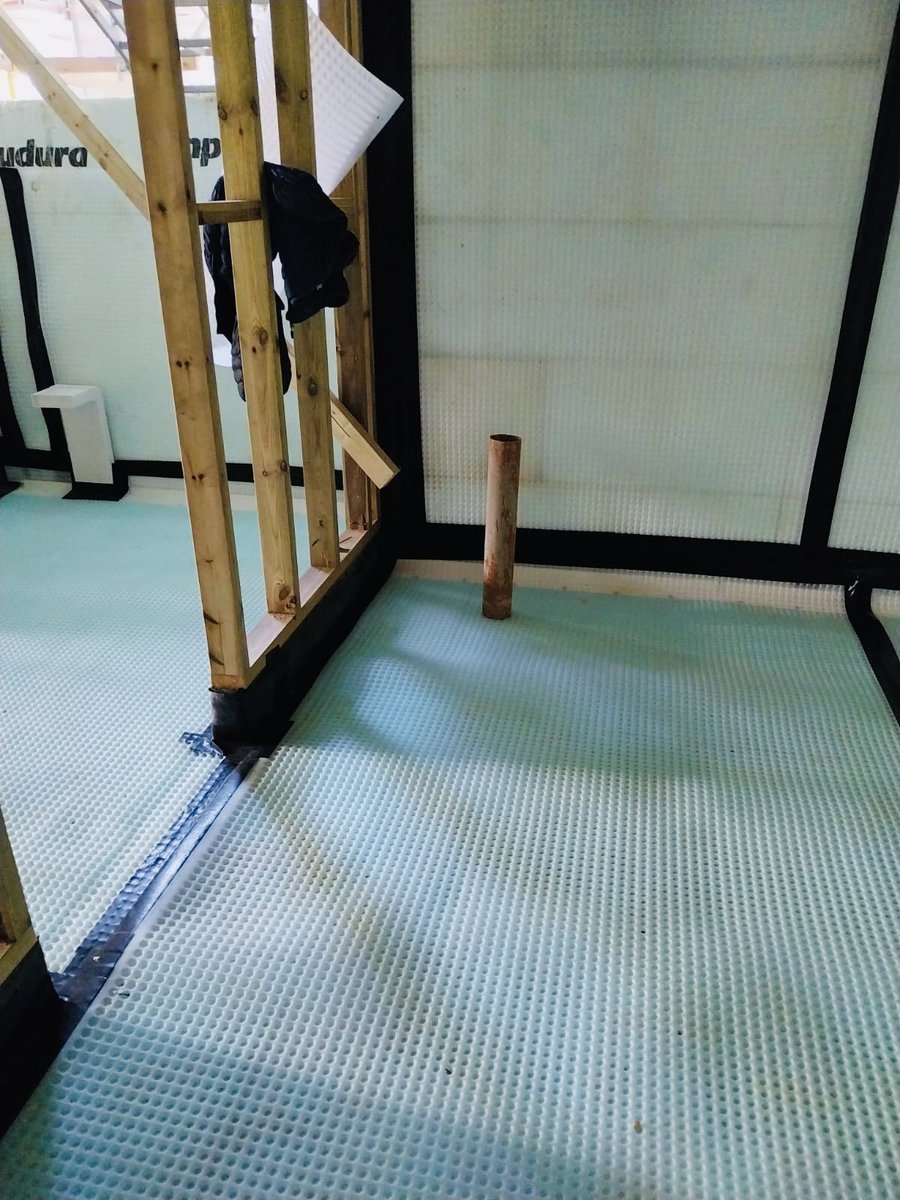 BasementCellar's tweet photo. Lots of progress on this South Gloucestershire project with @stonewoodbuilders . Second phase of waterproofing - the Type C Cavity Drain System - being installed, having previously applied an external Type A membrane. This keeps the lower ground floor, which is earth retaining https://t.co/cbhM2dsity