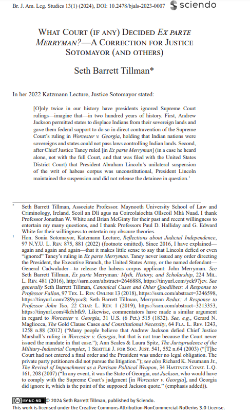 #newlawrevarticles Prof. Tillman’s article examines the incorrect assertion by Justice Sotomayor, other domestic and foreign judges, academics of the Merryman case. bcuassets.blob.core.windows.net/docs/bjals-131…