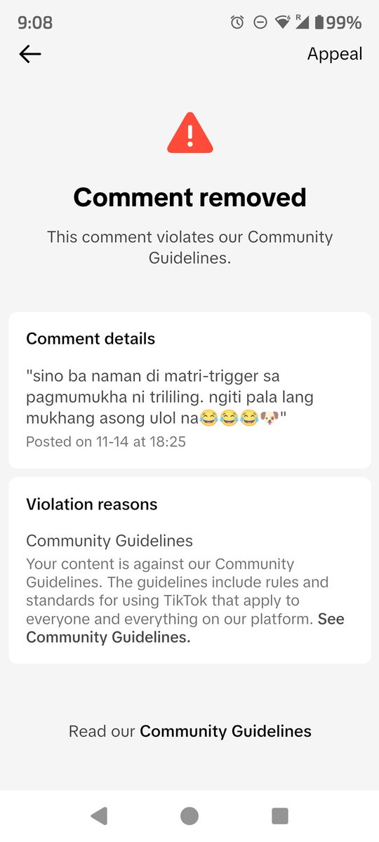 Alter_NarutoAko's tweet image. wow ah, #tiktokph. niremove ang comment ko about #trililing. samantalang ang dami mas masahol na comments about #FPRRD. may pinapanigan, #bias. asan ang #FreedomOfSpeech.