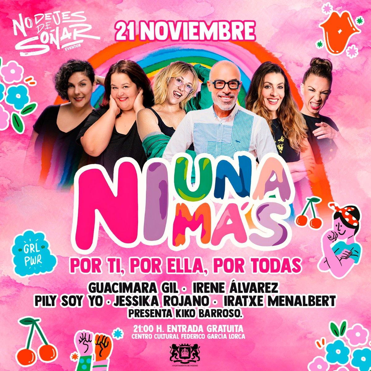 "Ni Una Más" llega a Ingenio para reflexionar y visibilizar la violencia machista a través del humor

El espectáculo, con entrada gratuita, se presentará el jueves 21 de noviembre en el Centro Cultural Federico García Lorca

👉 acortar.link/sJhkf7

<a href="/igualdadGC/">GranCanaria Igualdad</a>  <a href="/KBarrosoG/">Kiko Barroso Gil</a>