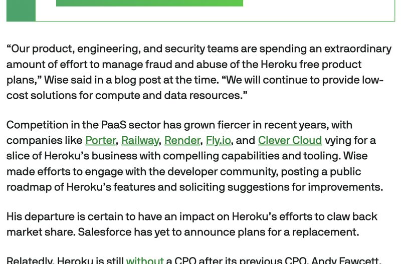 rheejust's tweet image. Yesterday, @TechCrunch announced the departure of Heroku CEO Bob Wise and @porterdotrun was cited alongside a few other players in the post-mortem.
It's a surprising turn of events - Bob's prior experience as head of EKS at AWS felt like a compelling fit for technologically…