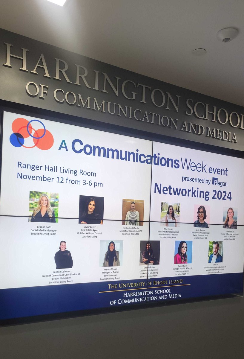 CasterComm's tweet image. In celebration of #CommsWeek, @Lexie_Gardiner returned to her alma mater to participate in the @HarringtonURI Speed Mentoring Event. Lexie had a great time connecting with current #publicrelations students, offering wisdom and sharing perspectives from her five years at Caster.