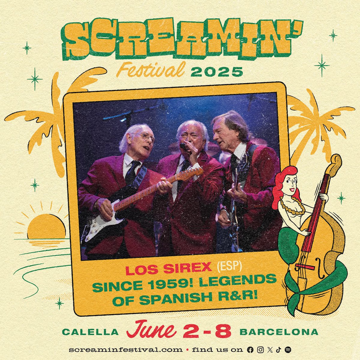 Screamin_Summer's tweet photo. LOS SIREX (SP)
A Return to their Roots for the Screamin' Fest.
Returning to Calella is more than a concert for them: it is a tribute to their history, their roots and the place where their first chords were born 65 years ago!!!

#screaminfestival #screaminfestival2025 #sirex https://t.co/Zi3eltFN4w
