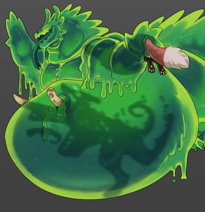 One thing that’s so dangerous about big fat gelatinous dragons is that I don’t even need to eat you to keep you all to myself~ I could press my fat gelatinous belly against you and grab you that way~ I could just coil you with my tail~ A million ways to slip in and 0 to escape~💚
