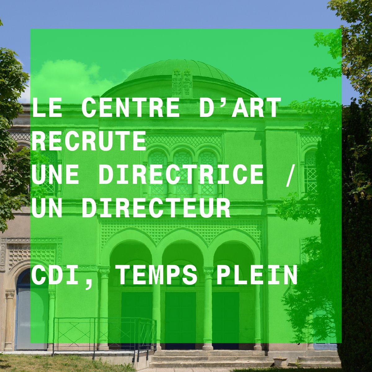SynagogueDelme's tweet photo. [ Le centre d'art recrute ]

Le centre d'art est à la recherche de sa future directrice / son futur directeur.

Poste en CDI à pourvoir au début de l'année 2025.
Date limite de réception des candidatures : 15 décembre 2024.
Annonce en intégralité sur : https://t.co/OTECjj1989 https://t.co/qj16vkEWr7