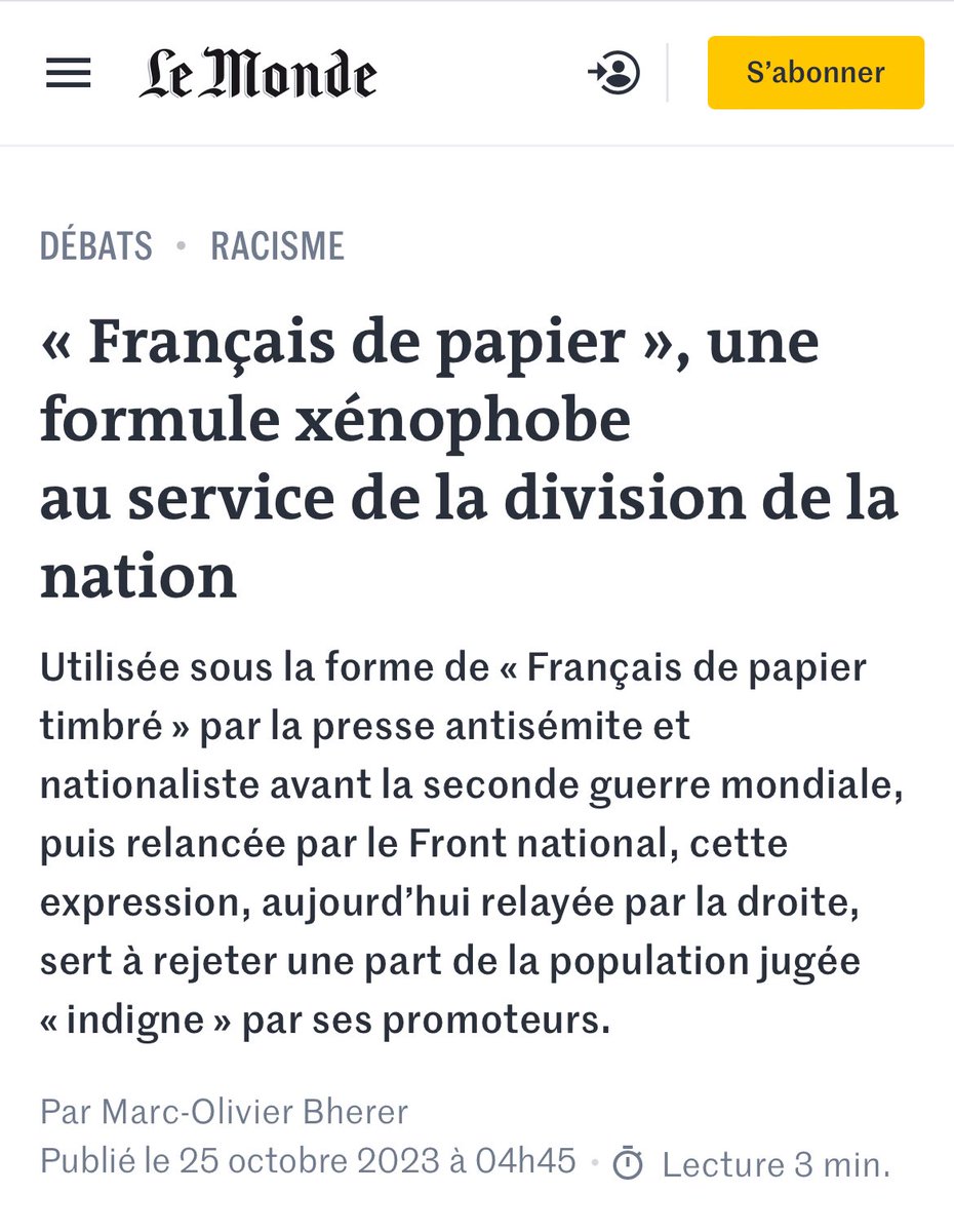 SBaraad's tweet photo. Rappel de l’origine de l’expression “français de papiers”, popularisée notamment par Édouard Drumont : 

https://t.co/3TmTPJv4HG https://t.co/nD5WW68YPd