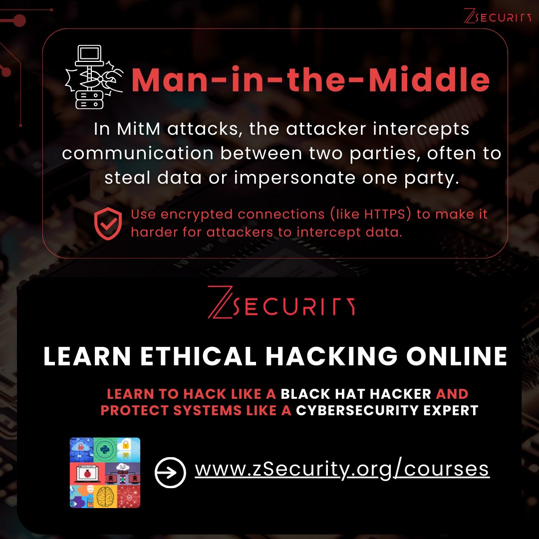 _zSecurity_'s tweet photo. As a beginner in ethical hacking, it’s essential to understand the techniques often used by attackers—and how to defend against them.

Here’s a quick overview of five common hacking methods.

#EthicalHacking #CyberSecurity #LearnToHack #Hacking #TechJargon #StayInformed #TechTips #CyberAwareness #HackerLife #CyberEssentials #SecurityTips #OnlineSafety #LearnCyberSecurity
