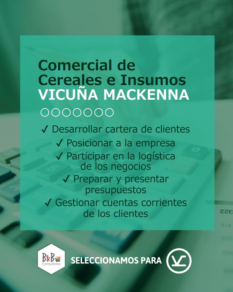 ByBConsultores_'s tweet photo. Seleccionamos:
✅ Comercial de Cereales e Insumos VICUÑA MACKENNA https://t.co/52duBhsLrW 
✅ Responsable de Sucursal Comercial QUIMILÍ https://t.co/lHr2d5GaNs https://t.co/ycWRaRMJ08