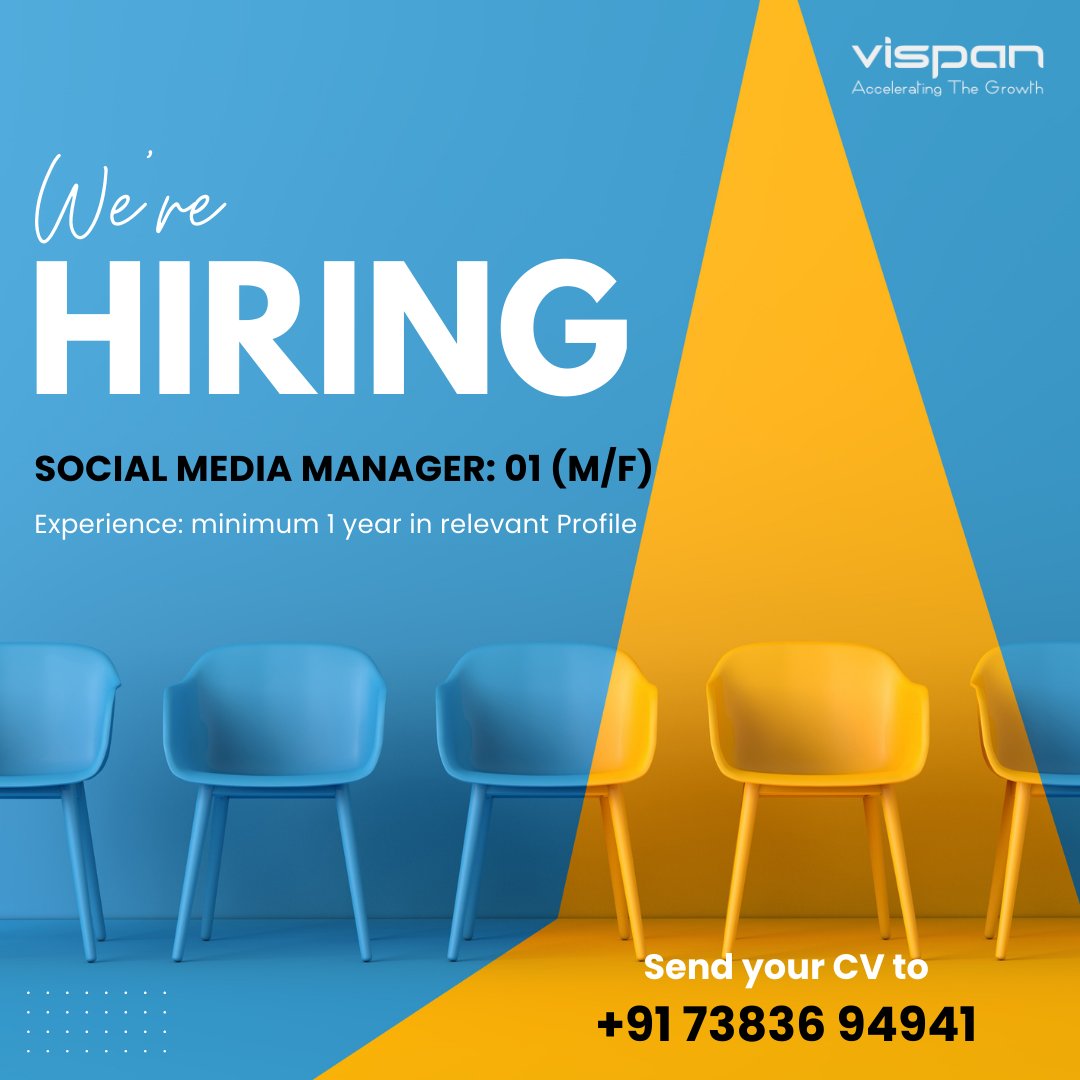 Vispansolutions's tweet image. We&apos;re hiring! 🌟 If you have a knack for social media and a year of experience, this could be your next big opportunity! Apply now!

#Vispan #vispansolutions #hiringnow #hiring2024 #hiring #vacancy #rajkot #digitalmarkeitngagency