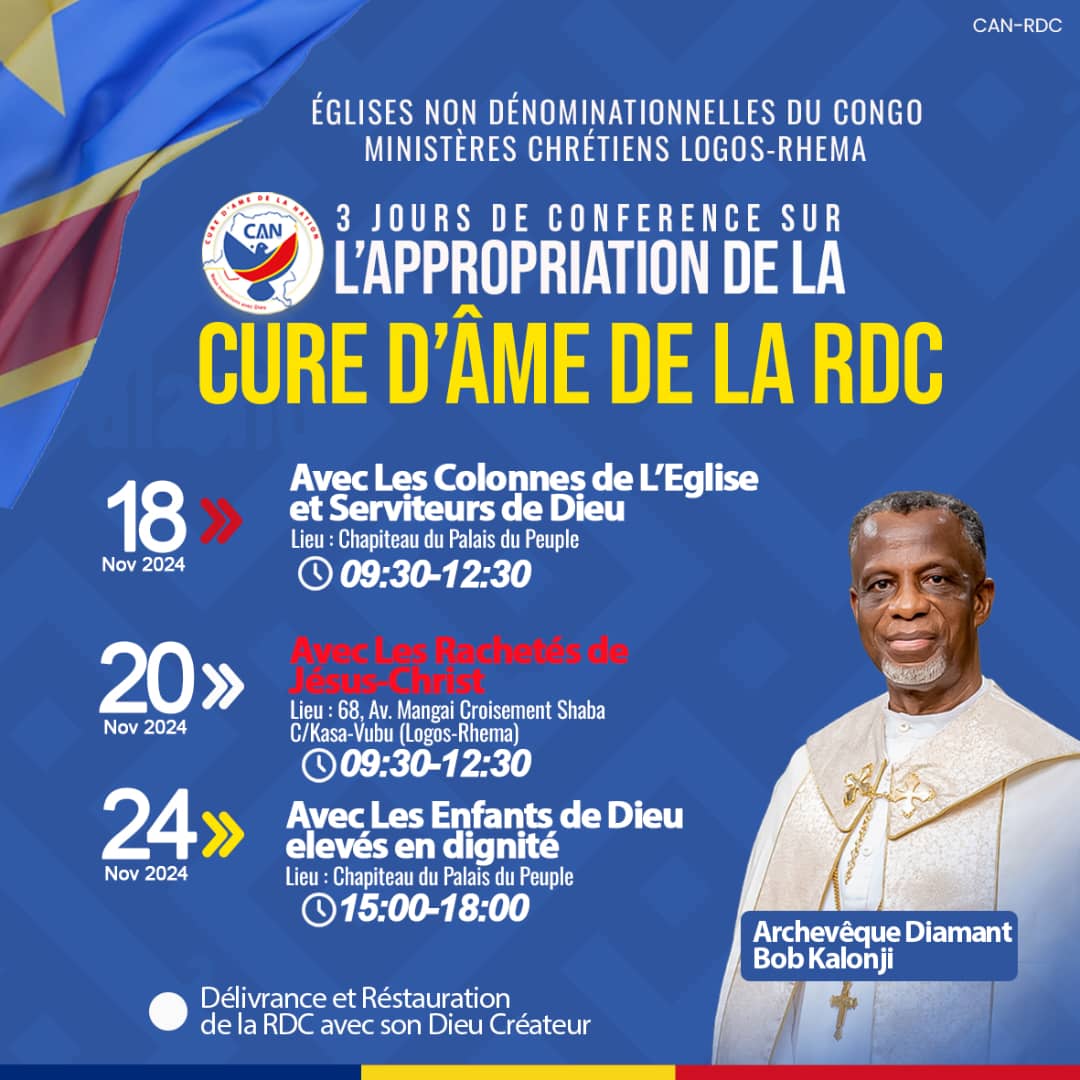 logosrhema_osl's tweet photo. 3 Journées de Conférences sur l'appropriation de la Cure d'Ame de la Nation Congolaise :
- 18 Nov: Avec les Colonnes de l'Eglise et Serviteurs de Dieu;
- 20 Nov: Avec les Rachetés de Jésus-Christ;
- 24 Nov: Avec les Enfants de Dieu élevés en dignité.

Archvq @diamant_bob KALONJI https://t.co/oE17w3qL96