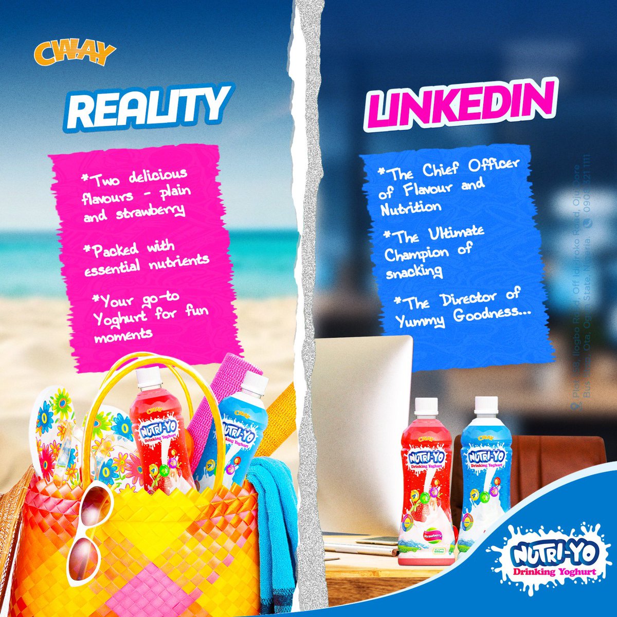 CwayNutriYo's tweet photo. Work hard, play harder… and keep Nutri-Yo by your side! From ‘Yummy Goodness’ to ‘The Ultimate Champion of Snacking,’ we’ve got the title and the taste to match any mood. 💪💖 #NutriYo #YoghurtForEveryMoment #LinkedInVsReality #CWAY https://t.co/SoFRllcWbP