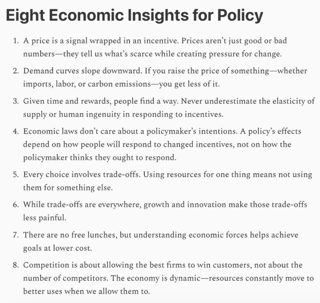 Both parties ran on ignoring economics in 2024. But economic forces don't care about your politics. 

Here are 8 things economists know that matter for policy:

economicforces.xyz/p/economics-st…