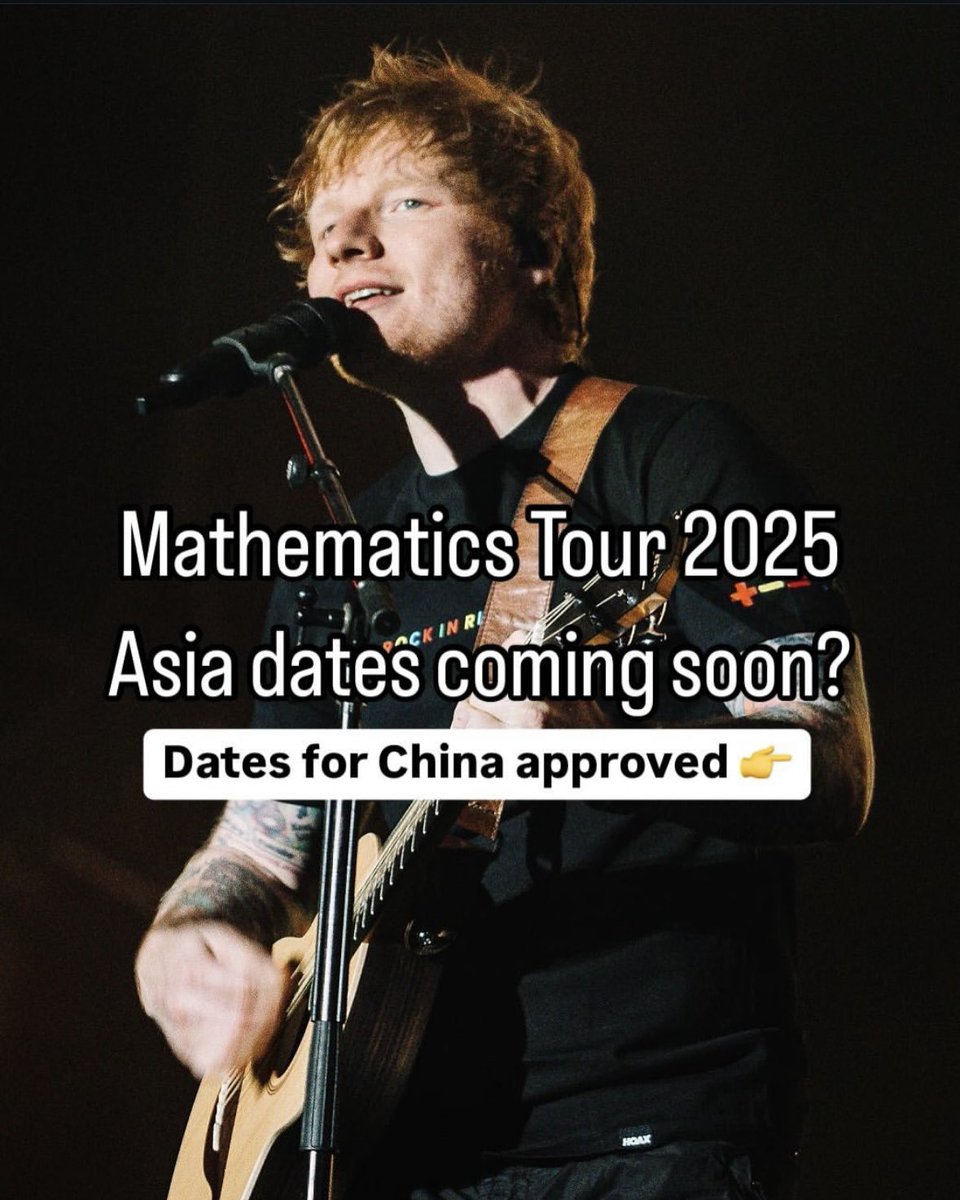 EdSheeranVN's tweet photo. Dates for Mathematics Tour in China have been approved by the country’s Ministry of Culture and Tourism on Nov 13, 2024. The shows will be held at Hangzhou Olympics Sport Centre Gymnasium from Feb 24 - Mar 2, 2025. 

 #edsheeran #mathematicstour 

©️EdSheeranHuang on Weibo https://t.co/CtxICnW9Yf