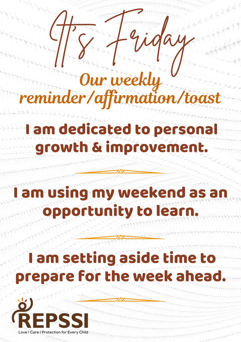 RepssiZim's tweet photo. After a productive week, it’s essential to maintain that momentum &amp; finish strong. I am dedicated to personal growth, development, &amp; improvement. I’m setting aside time to prepare for the week ahead, ensuring I’m ready to tackle new challenges with confidence. #FridayAffirmation https://t.co/l1whzZ3fgC
