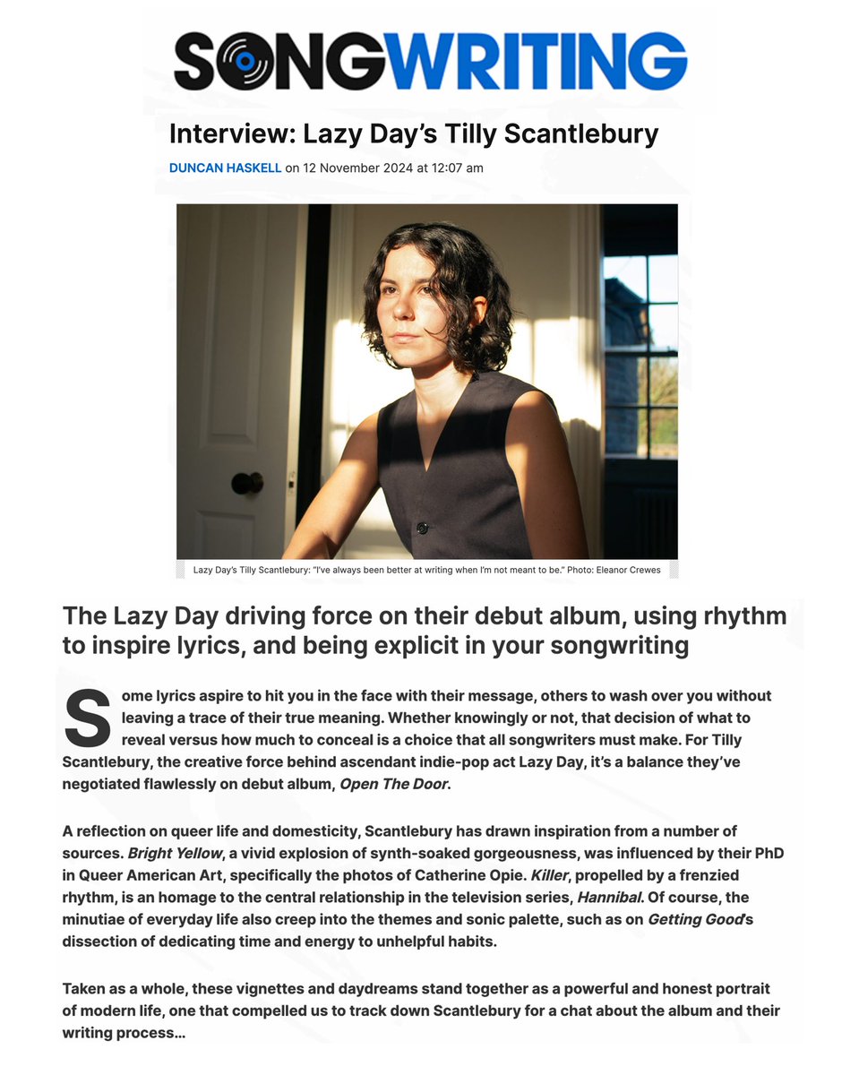 Lazy Day (@lazydaylazyday) on Twitter photo i loved chatting with Duncan all about how i wrote the songs for Open the Door for <a href="/SongwritingMag/">Songwriting Magazine</a> - dig in! songwritingmagazine.co.uk/songwriters/la… i loved chatting with Duncan all about how i wrote the songs for Open the Door for <a href="/SongwritingMag/">Songwriting Magazine</a> - dig in! songwritingmagazine.co.uk/songwriters/la…