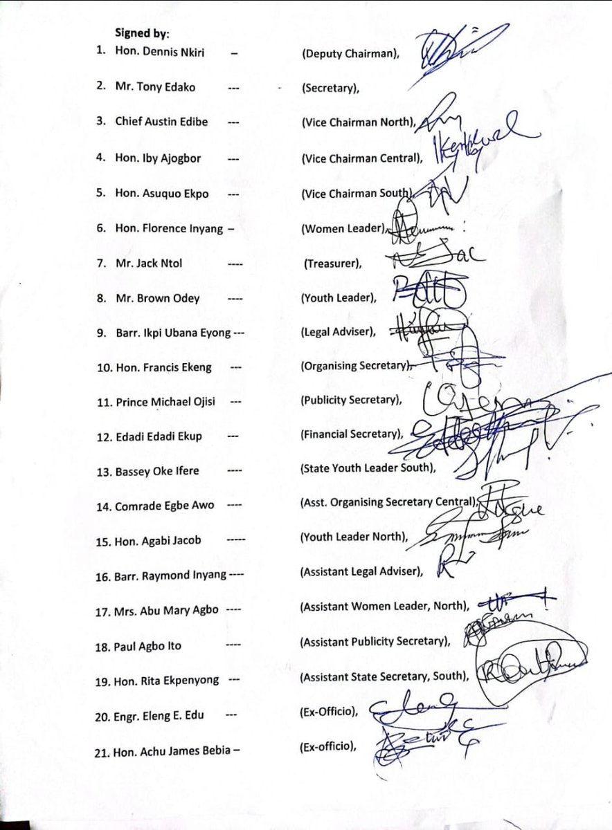 PDP_CRS's tweet photo. RESOLUTION TO SUSPEND THE STATE CHAIRMAN OF PEOPLE'S DEMOCRATIC PARTY (PDP) CROSS RIVER STATE CHAPTER

The State Executive Committee of the People's Democratic Party (PDP), Cross River State Chapter, suspends Barr. Vena Ikem as State Chairman. https://t.co/YZKrVi4xsR