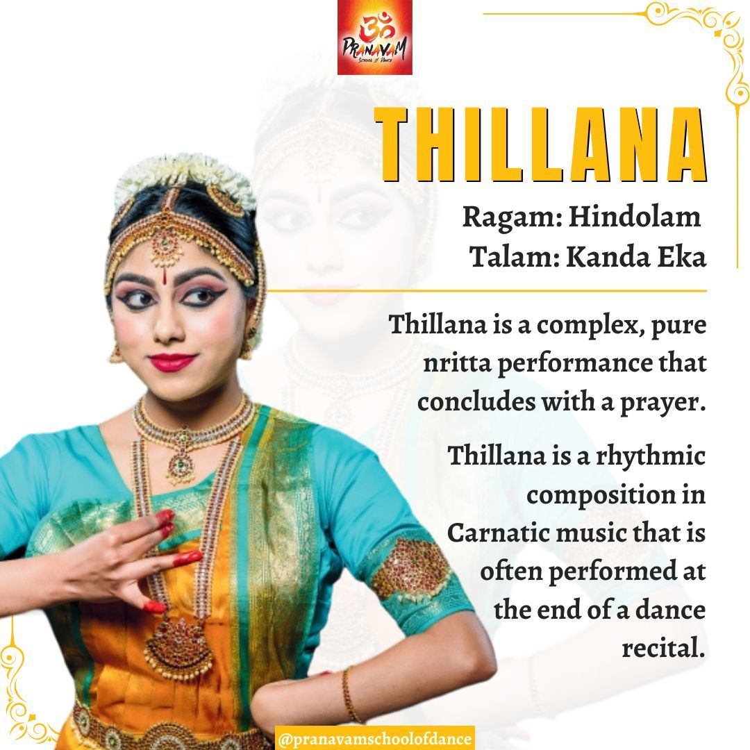 pranavamteam's tweet photo. Did you know? Thillana is a rhythmic composition in Carnatic music that is often performed at the end of a dance recital. 

Let the beauty of Hindolam raag and Kanda Eka talam enchant you in the intricate art of Thillana at Pranamvam School Of Dance.

#PranavamSchoolofDance https://t.co/u3UNbhz4vl