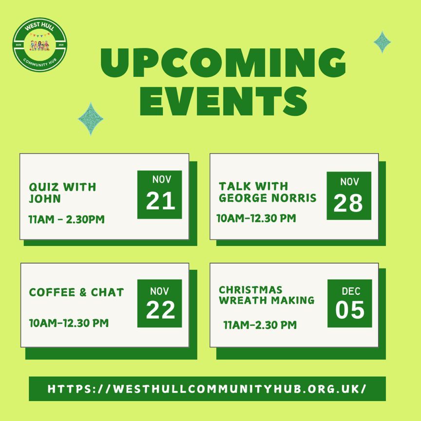 westhullhub's tweet photo. Just a quick look at what we’ve got on for the next couple of weeks. https://t.co/RDhKzVqW27
