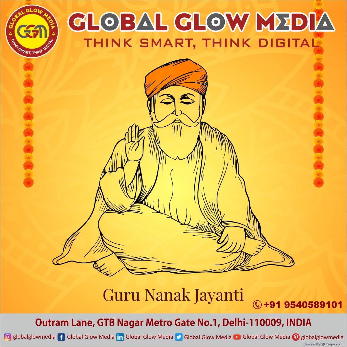 GlobalGlowMedia's tweet photo. On the auspicious occasion of Guru Nanak Jayanti, we celebrate the timeless teachings of Guru Nanak Dev Ji—truth, humility, and service—values that inspire us deeply at Global Glow Media, Delhi's leading digital marketing agency. https://t.co/UVvC4JAFcy
