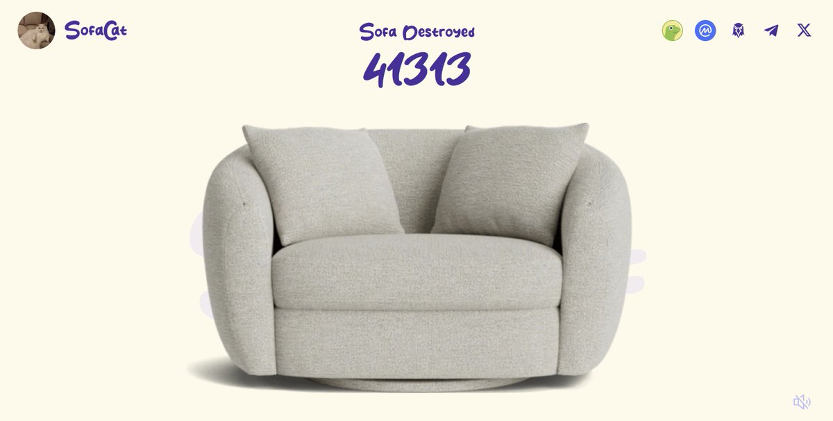 SofaCatSPL's tweet image. Destroy 50k sofas today?  
- Can we do that? Absolutely. 
- Destroy them here: sofacat.click

Reach $3M market cap today?  
- Inevitable. 🚀🔥