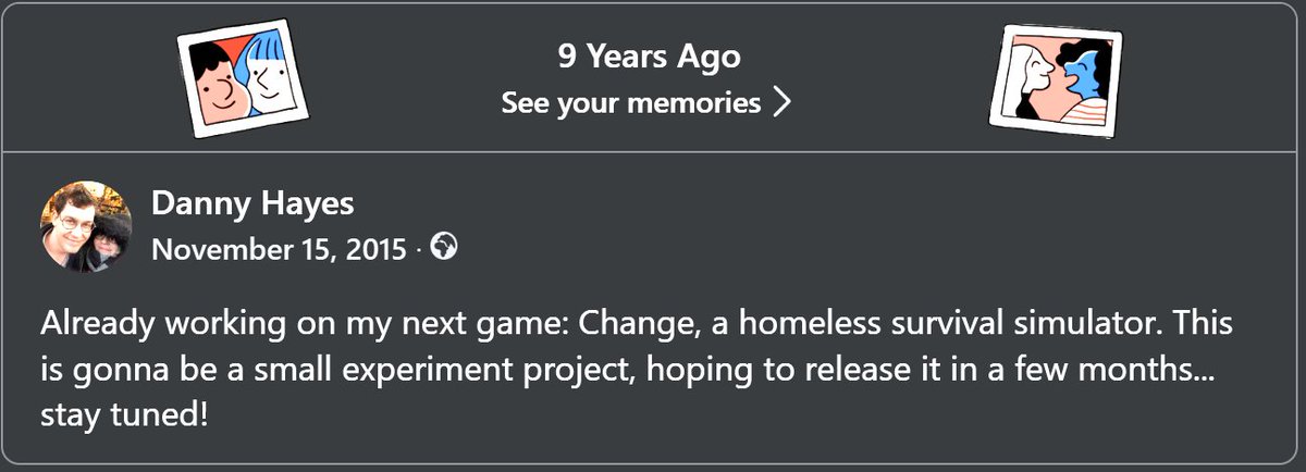 HAHAHAHAHA, "A FEW MONTHS", he said! 
I'm still adding things to CHANGE.
Officially 9 years now...
#indiegame #gamedev
