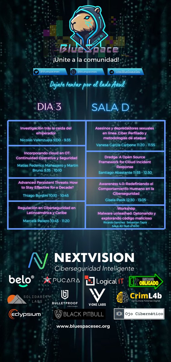 BlueSpaceSec's tweet image. EN MINUTOS COMENZAMOS!!
AGENDA DEL DIA!