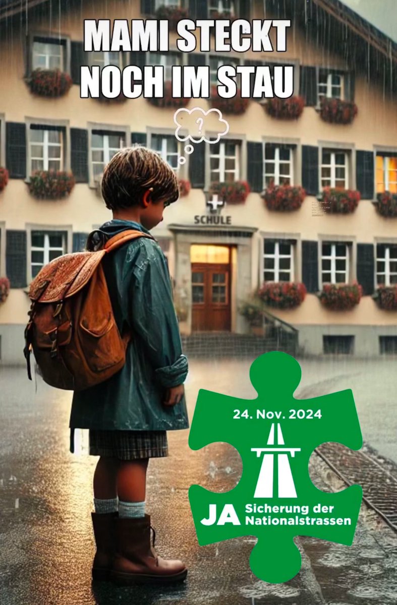 Mami steckt noch im Stau 😔
JA zur Sicherung der #Nationalstrassen. 

#STEP #Abst24