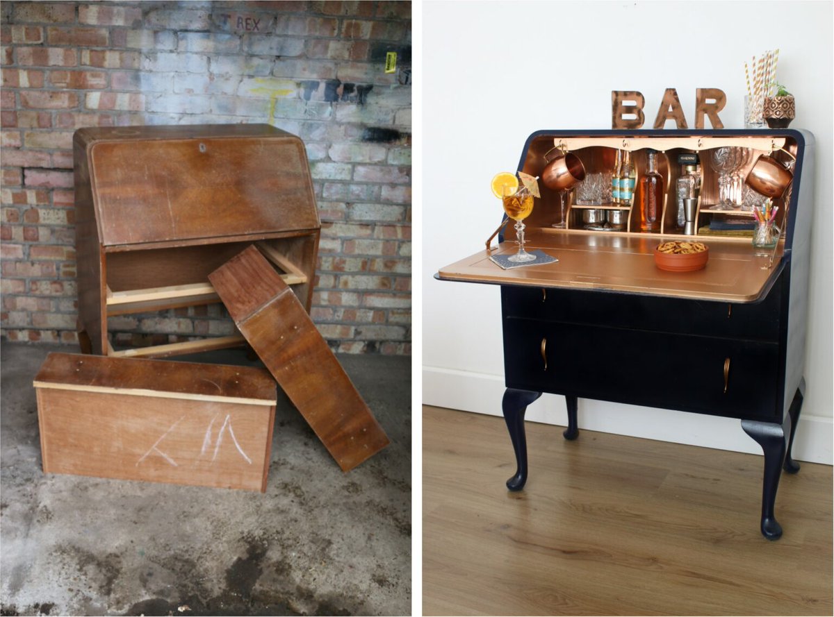 Why not turn an old piece of furniture into a drinks cabinet so that you're ready to host plenty of fun parties this festive season? Here's a step-by-step guide to DIY a funky bar from any kind of old writing desk or bureau... 
cassiefairy.com/2022/10/24/diy…