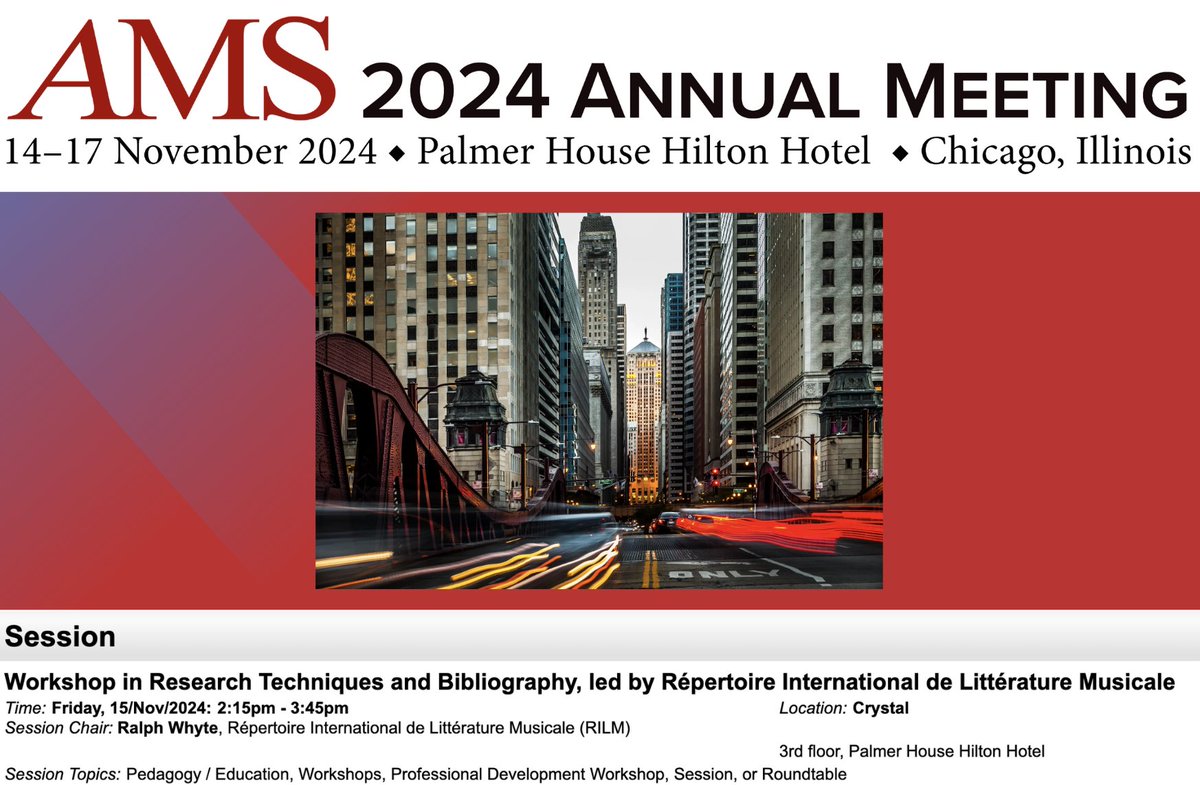 If you're at AMS, stop by the Crystal room at 2:15 for RILM's workshop on research techniques and bibliography. Hope to see you there! #AMS2024 #musicology #conference