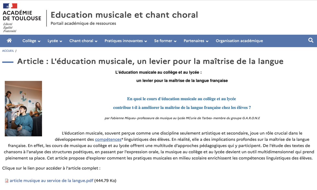 musique_edu_num's tweet photo. [#VendrediLecture] "L'éducation musicale un levier pour la maîtrise de la langue française"🎶
Article @MusiqueToulouse  proposant d’explorer comment les pratiques musicales en milieu scolaire enrichissent les compétences linguistiques des élèves

🔗https://t.co/lowm219Z13

#edmus https://t.co/tkCqrRg8IK