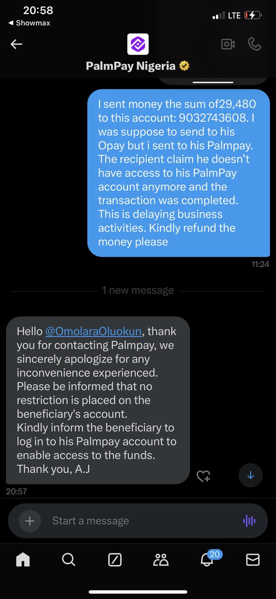zeegni's tweet photo. I had to dispute the appeal then he denied having a Palmpay account. I reached out to the Palmpay customer service on X. They responded and confirmed the account is active and that he should log in. Here is the payment proof below
He has refused to release the coin. Please help https://t.co/bIgPbR9jss