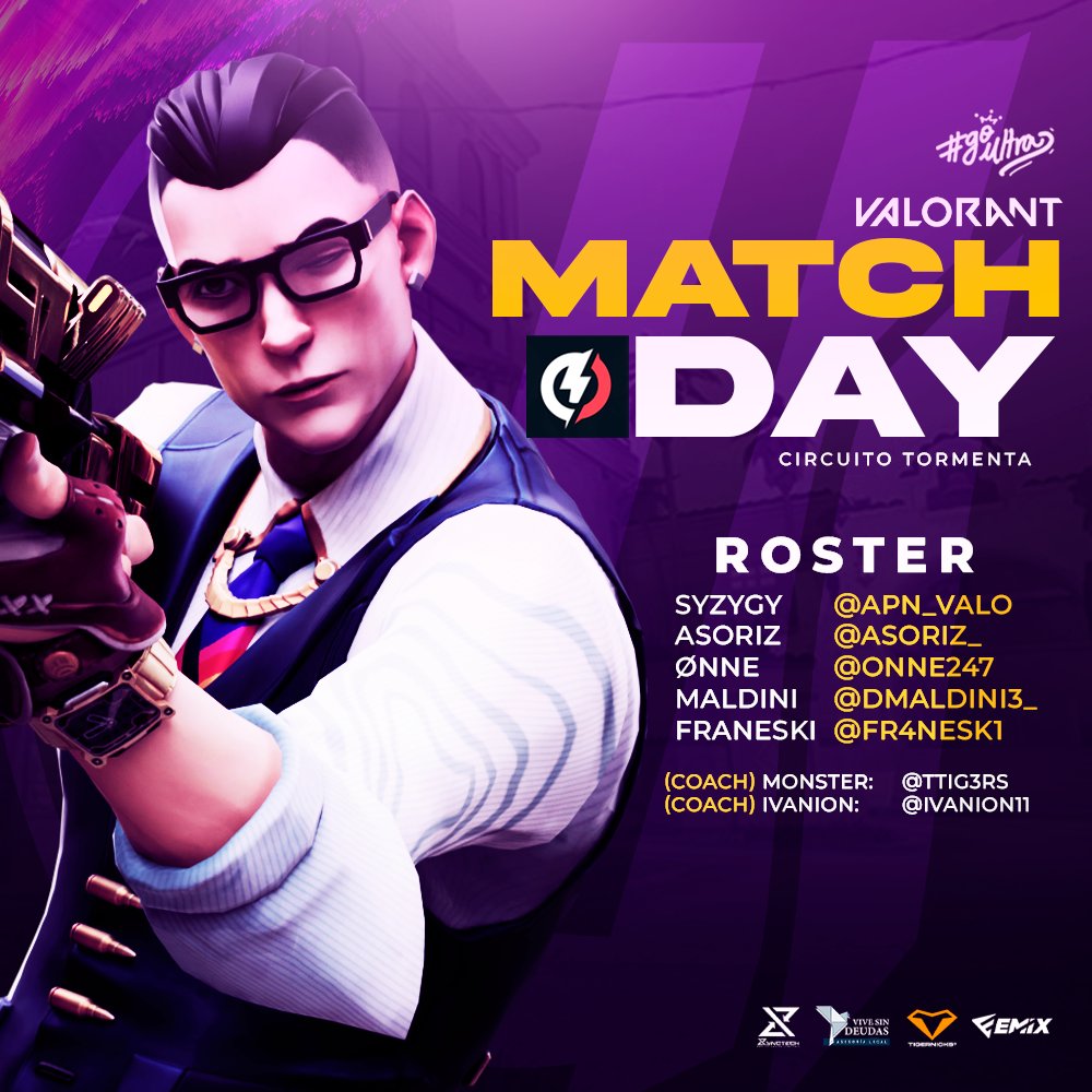 #VALORANT | ¡𝐌𝐀𝐓𝐂𝐇𝐃𝐀𝐘!

🏆 | <a href="/TormentaVALes/">Circuito Tormenta | VALORANT</a> 
🔔 | Torneo eliminatorio
⏰ | 18:00h

🕵️‍♂️ 𝐓𝐈𝐓𝐔𝐋𝐀𝐑𝐄𝐒
<a href="/ONNe247/">ØNNe🧱</a>
<a href="/ApN_valo/">ApN</a>
<a href="/AsoriZ_/">AsoriZ</a>
<a href="/dmaldini3_/">Dmaldini3</a>
<a href="/fr4nesk1/">fr4nesk1</a> 

 💼 𝐒𝐓𝐀𝐅𝐅
<a href="/TTig3rs/">Monstersit0</a>
<a href="/Ivanion11/">Ivan Linares</a>

#FeelUltraInstinct