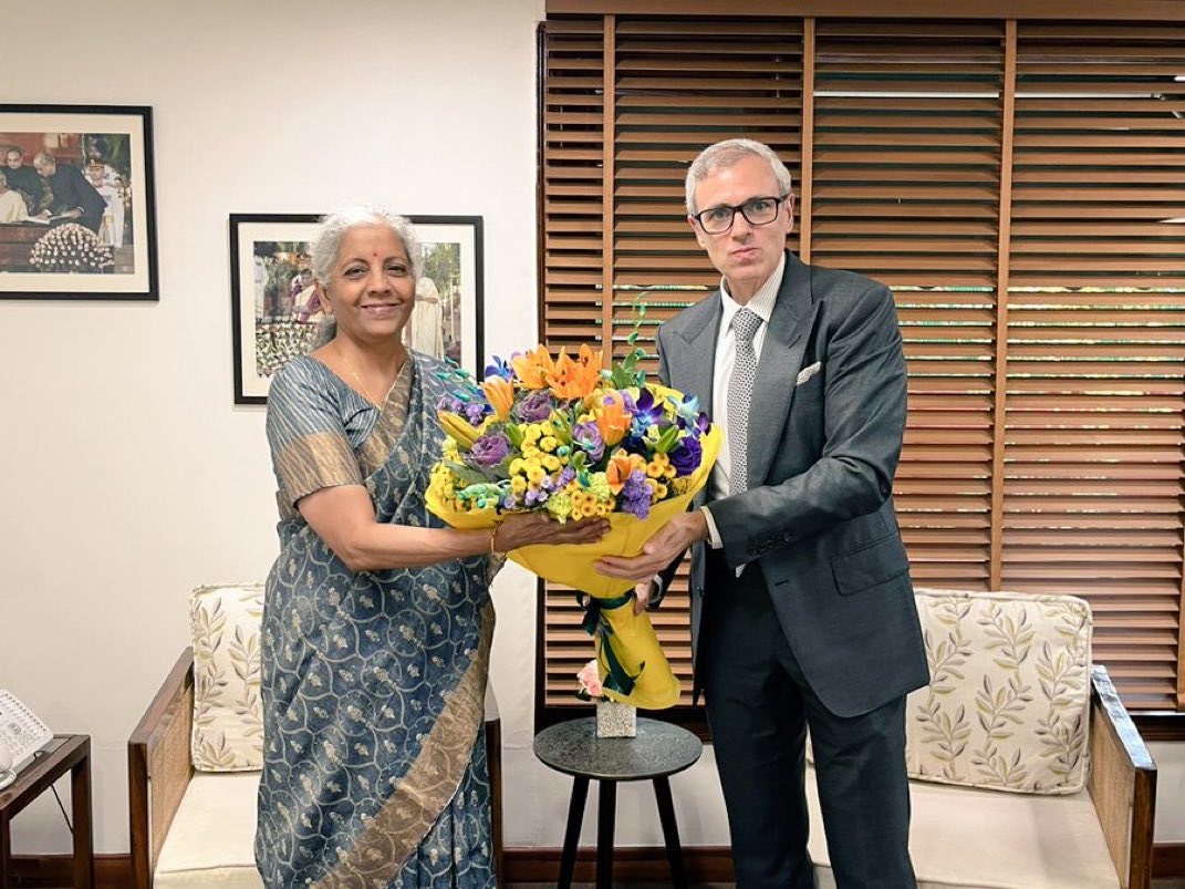 JKNC_'s tweet photo. Hon'ble Chief Minister of Jammu &amp; Kashmir, Omar Abdullah (@OmarAbdullah) called upon Smt @nsitharaman, Hon'ble Union Cabinet Minister for Finance and Corporate Affairs. The discussion revolved around economic and financial progress of Jammu &amp; Kashmir. https://t.co/ZYfJvLlQGM