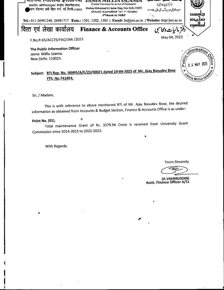 Deyveeka's tweet photo. RTI revealed that Jamia Milia University received 3379.94 crs over 9 years from Modi Govt. This University has a history of harassing and discriminating against Hindus. https://t.co/B5DSTuoSWD