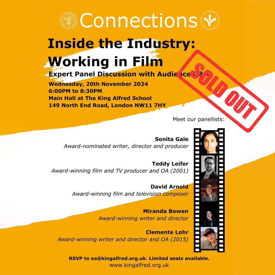 On November 20th, director Sonita Gale will take part in <a href="/kingalfredsch/">The King Alfred School</a>'s sold out “Inside the Industry: Working in Film” panel to help young filmmakers connect with industry professionals. We look forward to meeting the next generation of filmmakers and storytellers!