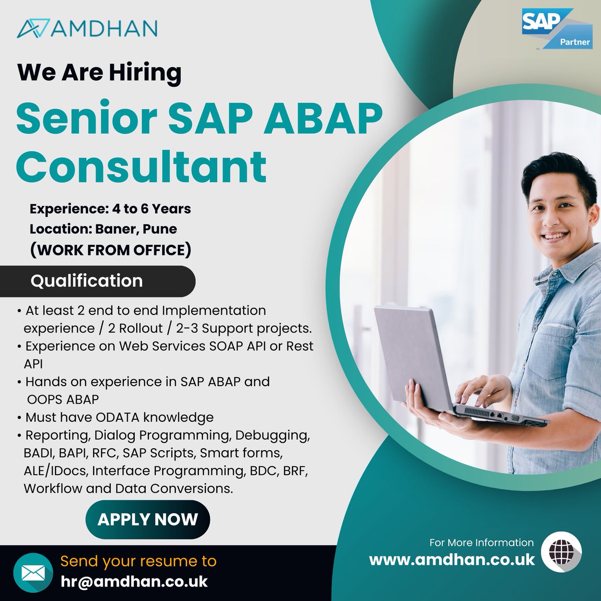 AmdhanLTDUK's tweet image. We Are Hiring.
𝐏𝐨𝐬𝐢𝐭𝐢𝐨𝐧: Senior SAP ABAP Consultant
𝐀𝐩𝐩𝐥𝐲 𝐍𝐨𝐰 𝐎𝐧- hr@amdhan.co.uk
#sapabapconsultant #abapconsultant #sapconsultant #abapdeveloper #hiring #saphiring #sapabap #abap #sapjob #recruitment #job #amdhan #sap #itjobs #saprecruitment  #punejob #pune