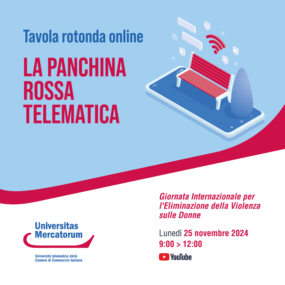 Il 25 novembre, in occasione della Giornata Internazionale per l’eliminazione della violenza sulle donne, #UniMercatorum ha organizzato una tavola rotonda online per sensibilizzare un tema così importante e sempre attuale. 
Diretta streaming e programma 👇🏼
bit.ly/la-panchina-ro…
