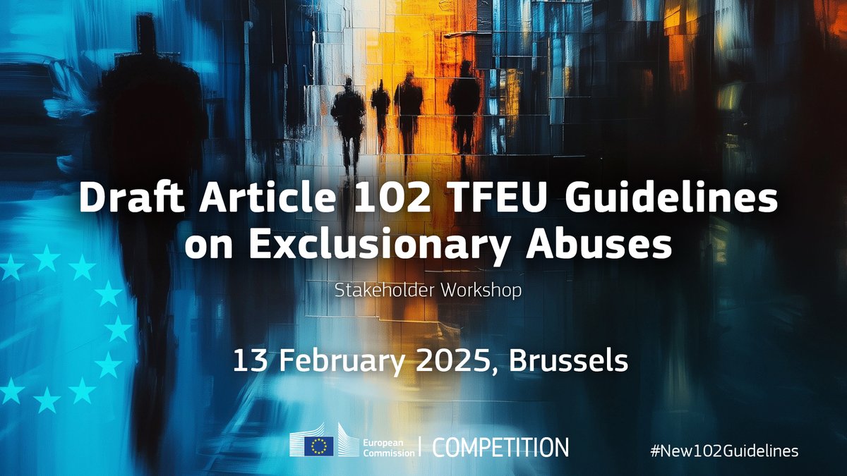 📣 Save The Date❗️

🗓 13 February 2025

📍 Brussels

DG Competition will be hosting a full-day workshop for stakeholders with hands-on experience in the application of Article 102 TFEU.​

Stay tuned – registrations open soon ✍

#EUCompetition #EUAntitrust