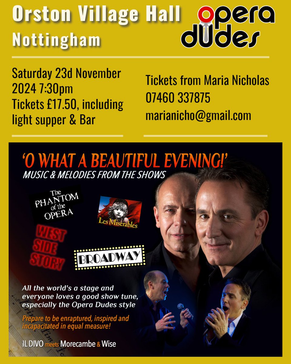 neiloperadude's tweet photo. Looking forward to this gig on the 23rd November 2024. Its going to be gooooood 👏👏👏
@nottslive @Notts_TV @BBCNottingham @Theoperadudes #Entertainment #entertainment nottingham https://t.co/YcrLNg85Ei