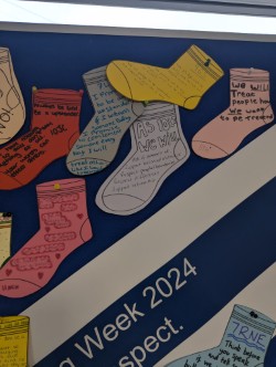 CastlefordAcad's tweet photo. Here’s a revised tweet incorporating the socks:

🧦 Anti-Bullying Week: Sock Pledges 🧦
This Anti-Bullying Week, our students have written their pledges on socks during form time, showing their commitment to kindness, respect, and standing up against bullying. https://t.co/a9GWE3KKxU