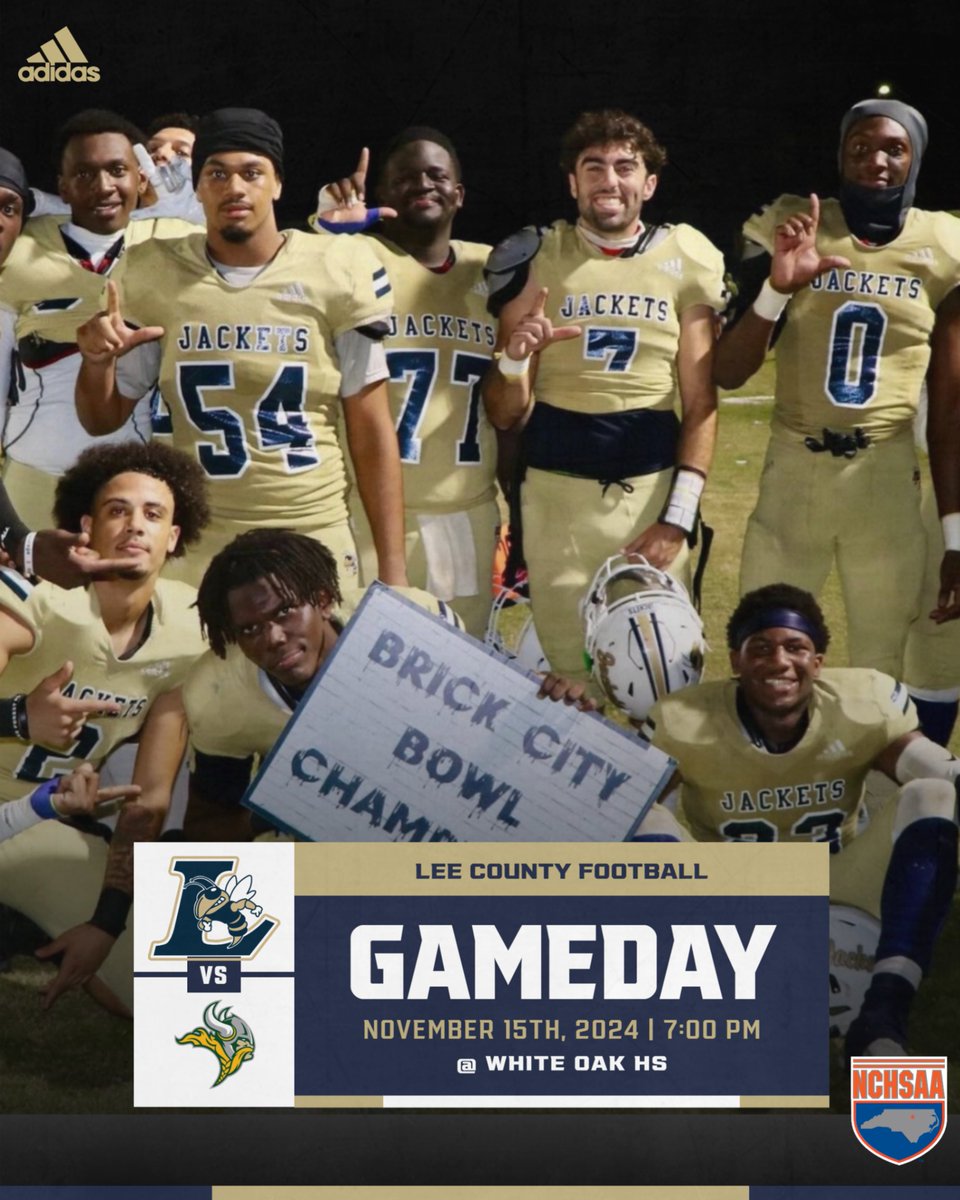 <a href="/NCHSAA/">NCHSAA</a> Playoffs Round 1
Lee County @lc_jacketsfb🐝🏈 VS White Oak
🗓️ Tonight
⏰ 7:00pm Kick-Off 
📍 White Oak High School: 1001 Piney Green Rd, Jacksonville, NC 28546
 🎟️ $8 CASH ONLY 
‼️CLEAR BAG POLICY FOR SPECTATORS‼️
 #jacketpride #togetherweswarm