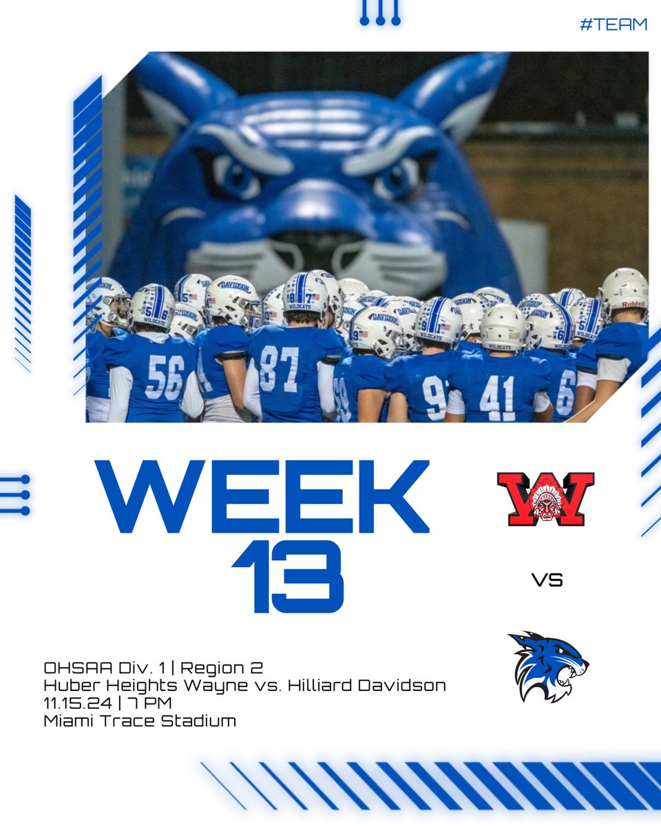 𝗪𝗘𝗘𝗞 𝟭𝟯: GameDay! 

🆚: Huber Heights Wayne 
⏰: 7:00pm 
📌: Washington Court House, OH
🏟️: Miami Trace Stadium

#GoCats