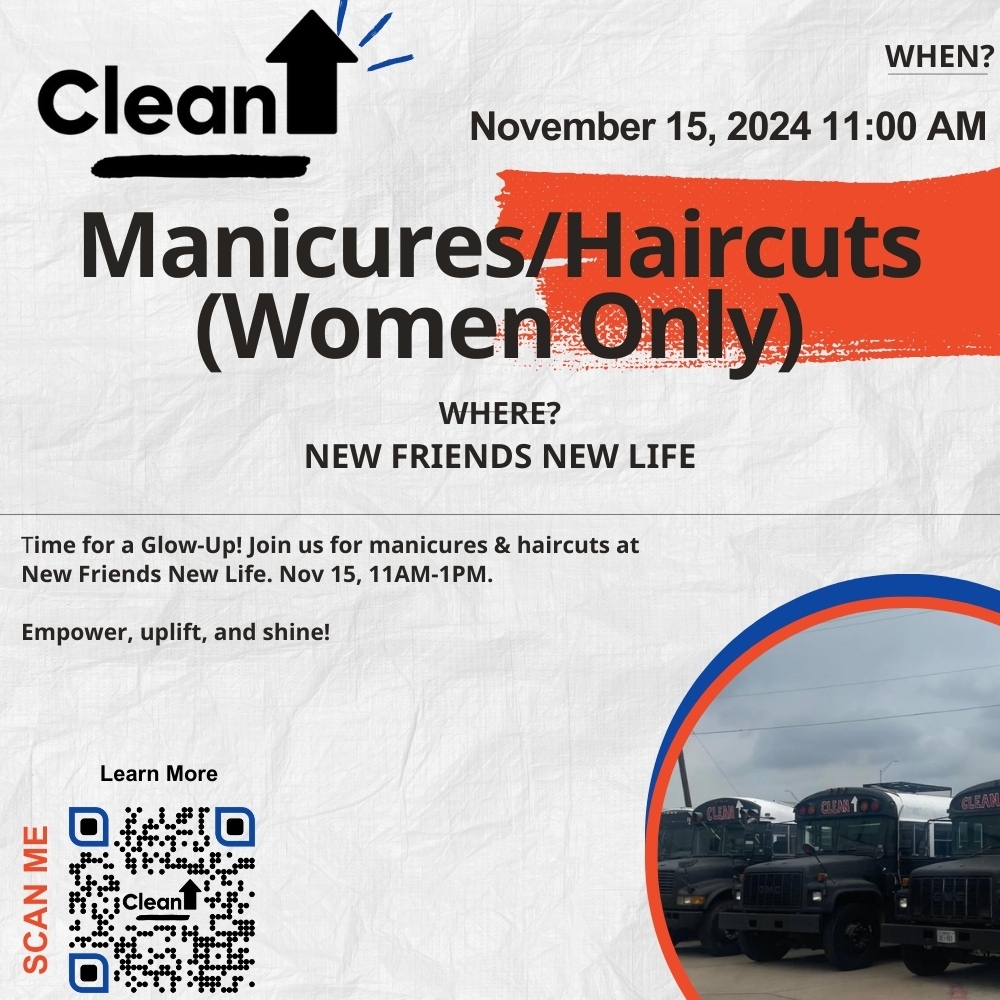Glam &amp; pamper at New Friends New Life! Manicures &amp; haircuts, Nov 15, 11AM-1PM.
Details: cleanupusa.org/upcoming-events
#GlowWithUs