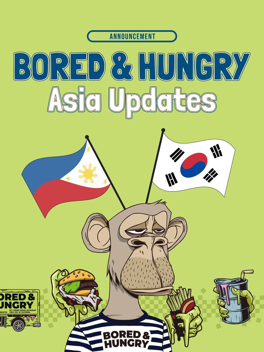 BorednHungry's tweet photo. NEW MENU ITEMS. 
NEW COLLABS.
NEW STORES.

Bored and Hungry is back to cooking after ApeFest

We got new limited edition menu, new celebrity chef collabs, and new branches coming in Manila 🇵🇭 &amp; Seoul 🇰🇷

Plus, we got updates on new locations too!

Read this 🧵 to know the details https://t.co/AV1itCiUar