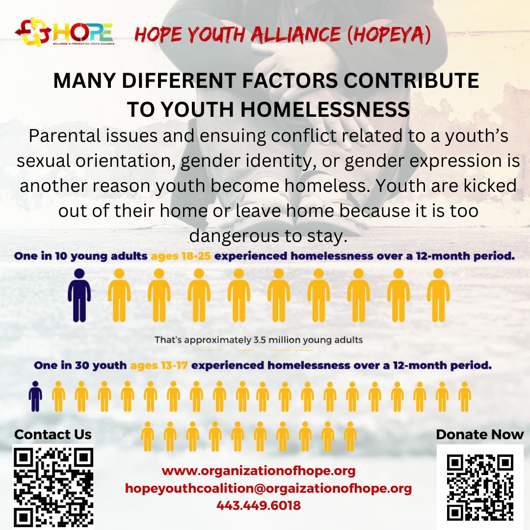 orgofhope's tweet image. Homelessness among youth is complex, with many contributing factors—family challenges, economic hardship, and more. Together, we can support solutions and create brighter futures. 💙 #YouthHomelessness #SupportOurYouth #HopeAndHelp #EndYouthHomelessness