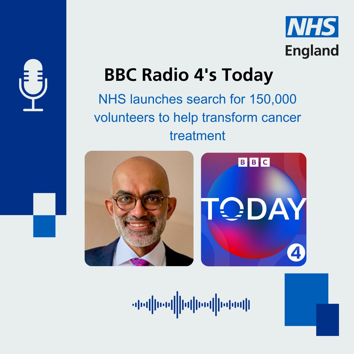 NHS England Transformation (@nhsdigital) on Twitter photo Listen to Dr Vin Diwakar, National Director of Transformation, on <a href="/BBCr4today/">BBC Radio 4 Today</a> discussing NHS DigiTrials' search for 150,000 volunteers to join 4 research trials:
(00:54:10) bbc.co.uk/sounds/play/m0… Listen to Dr Vin Diwakar, National Director of Transformation, on <a href="/BBCr4today/">BBC Radio 4 Today</a> discussing NHS DigiTrials' search for 150,000 volunteers to join 4 research trials:
(00:54:10) bbc.co.uk/sounds/play/m0…