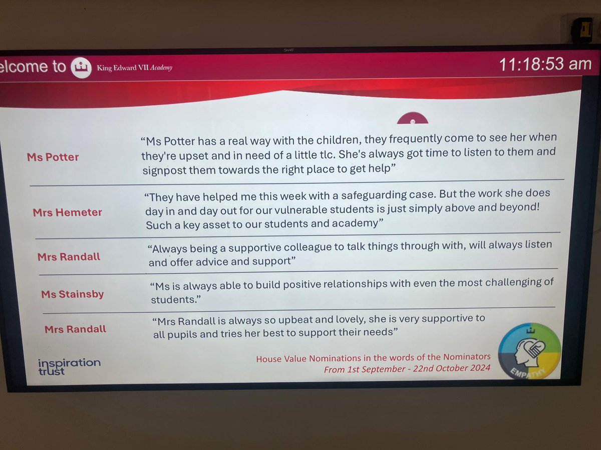 kesacademy's tweet image. We love our staff nominations for house badges. 🏅
It’s so important to recognise and reward each other. ✊
We’re a team at KES 🟡🔵⚫️🟢
#WeRowTogether