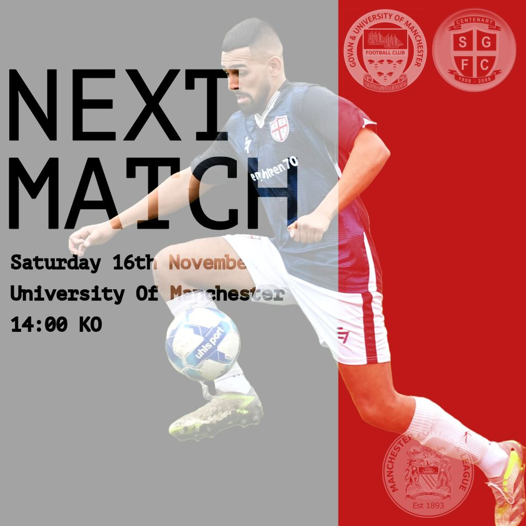 SGFC_Reserves's tweet photo. 𝗧𝗛𝗜𝗦 𝗪𝗘𝗘𝗞𝗘𝗡𝗗

After a week off, we head to @GovanAthletic in the return league fixture.

🆚@GovanAthletic
🏟️Armitage Centre, Moseley Road, M14 6HE
⏰14:00
🏆Manchester League Premier Division https://t.co/CotP9Qkct7