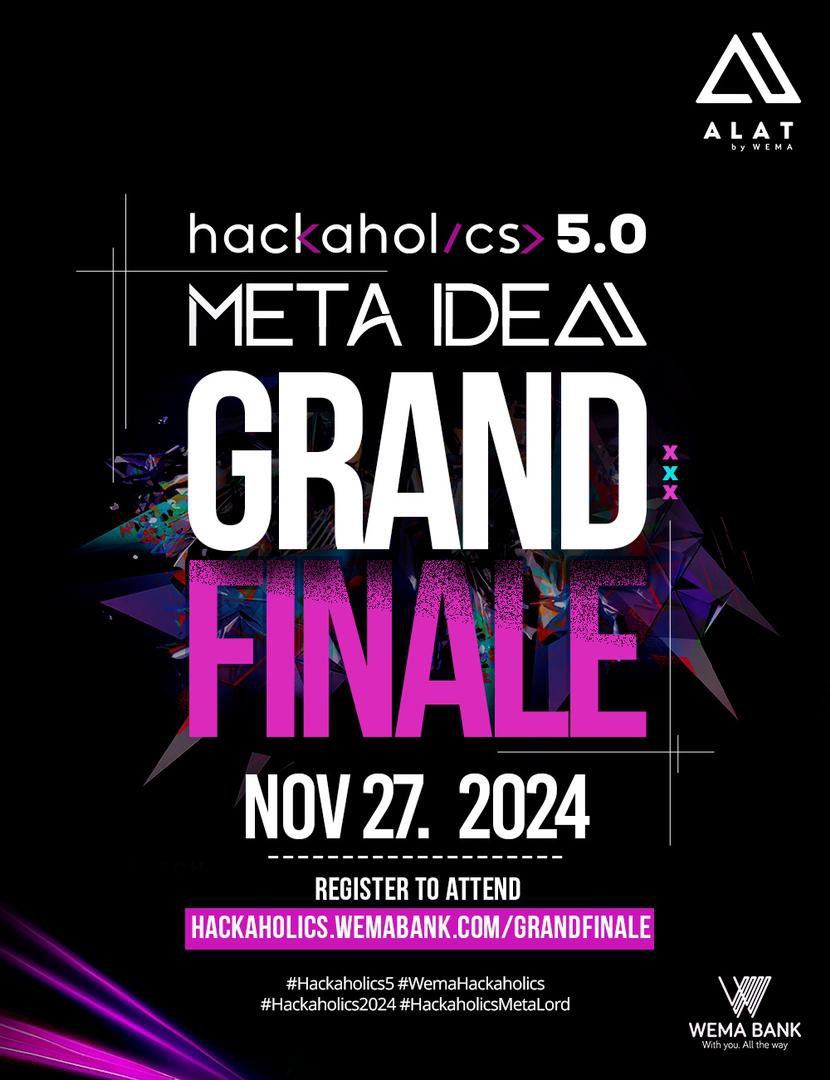 omotodun_'s tweet photo. Register here to attend the hackholics 5.0 meta idea grand finale by ALAT Wema bank.
You can be a lucky winner
https://t.co/tVl2UpJD1k
#Hackaholics5
#WemaHackaholicsFinal https://t.co/Y1dfQD8Q2h